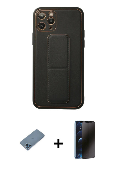 ieg™ iPhone 11 Pro Kılıf Akış Doku - Siyah 3D Antistatik Hayalet Cam Ekran Koruyucu + Mavi Shine Kam