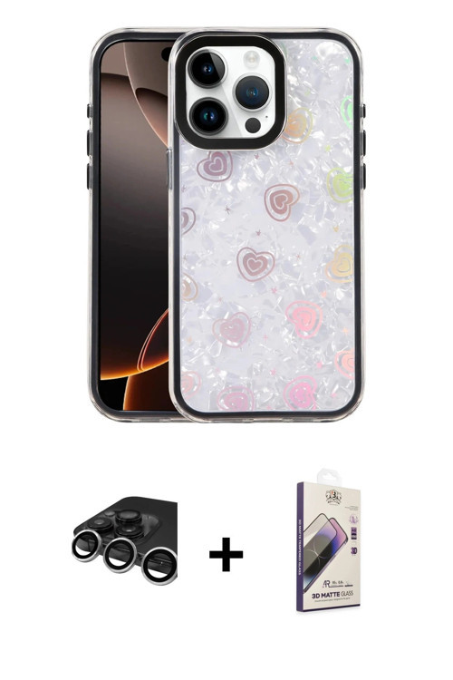 ieg™ iPhone 15 Pro Max Kılıf Odak Prime - Siyah Bilvis 3D Mat Cam Ekran Koruyucu + Gümüş Raze Metal