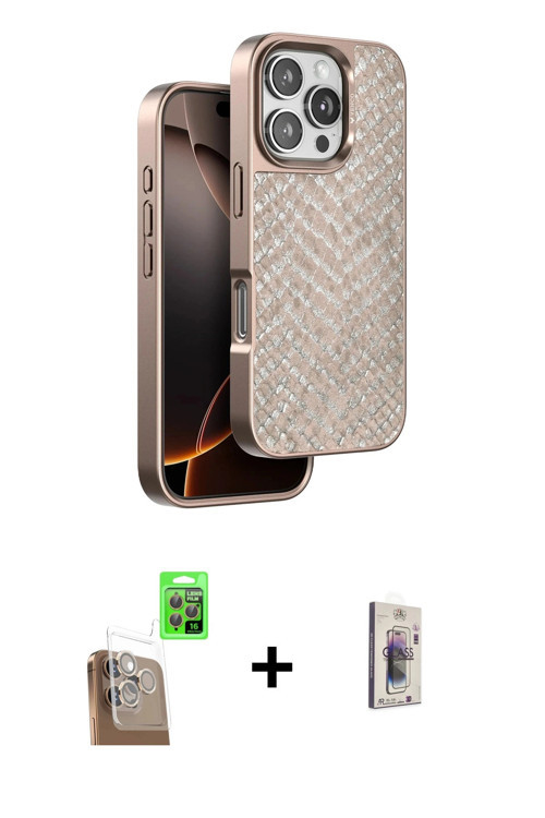 ieg™ iPhone 16 Pro Kılıf Vadi Özel Seri - Siyah Bilvis 3D Cam Ekran Koruyucu + Çöl Titanyum Raze Met