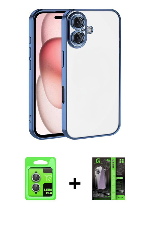 ieg™ iPhone 17 Kılıf Vadi Minimal - Şeffaf 360 Full Body Arka Koruyucu + Açık Mavi Raze Metal Kamera