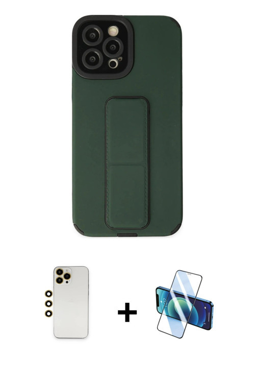 ieg™ iPhone 12 Pro Max Kılıf Çekirdek Yansıma - Siyah 3D Antistatik Cam Ekran Koruyucu + Gold Shine