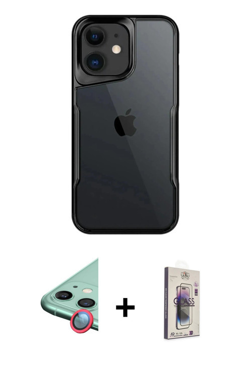 ieg™ iPhone 11 Kılıf Akış Çizgi Koleksiyonu - Siyah Bilvis 3D Cam Ekran Koruyucu + Kırmızı Raze Meta