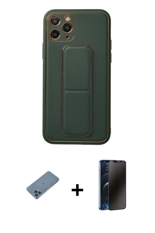 ieg™ iPhone 11 Pro Kılıf Akış Doku - Siyah 3D Antistatik Hayalet Cam Ekran Koruyucu + Mavi Shine Kam