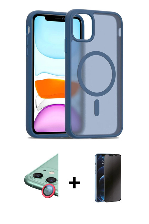 ieg™ iPhone 11 Kılıf Siluet Minimal Prime - Siyah 3D Antistatik Hayalet Cam Ekran Koruyucu + Kırmızı
