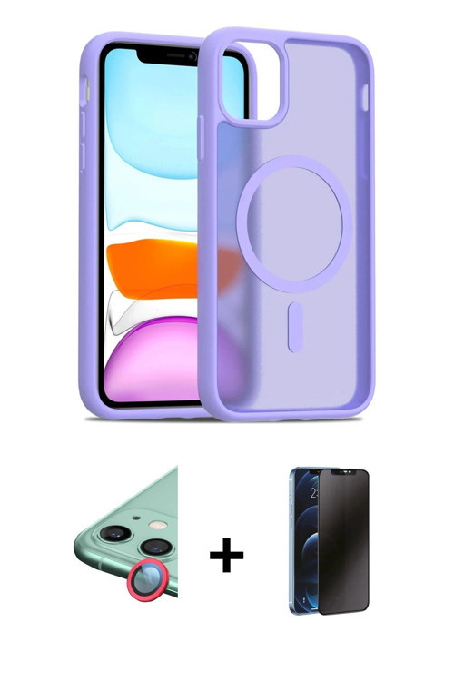 ieg™ iPhone 11 Kılıf Siluet Minimal Prime - Siyah 3D Antistatik Hayalet Cam Ekran Koruyucu + Kırmızı