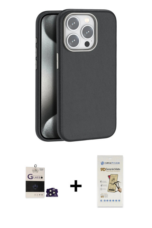 ieg™ iPhone 14 Pro Max Kılıf Zirve Modern Prime - Siyah Mat Seramik Nano Ekran Koruyucu + Derin Mor