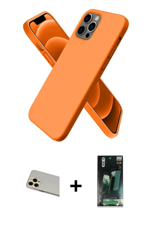 ieg™ iPhone 12 Pro Kılıf Kozmos Yansıma Özel Seri - Şeffaf 360 Full Body Arka Koruyucu + Gold Rainbo