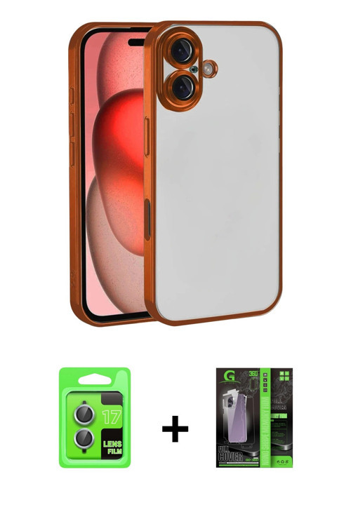 ieg™ iPhone 17 Kılıf Vadi Minimal - Şeffaf 360 Full Body Arka Koruyucu + Açık Mavi Raze Metal Kamera