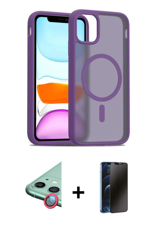 ieg™ iPhone 11 Kılıf Siluet Minimal Prime - Siyah 3D Antistatik Hayalet Cam Ekran Koruyucu + Kırmızı
