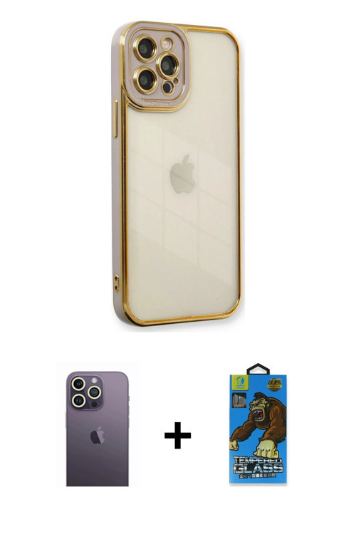 ieg™ iPhone 12 Pro Max Kılıf Çekirdek Klasik Serisi - Siyah 18D Cam Ekran Koruyucu + Beyaz Neon Fosf