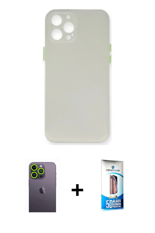 ieg™ iPhone 12 Pro Max Kılıf Yadigar Yansıma Serisi - Siyah 5D Eko Cam Ekran Koruyucu + Yeşil Neon F
