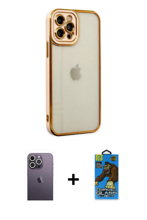 ieg™ iPhone 12 Pro Max Kılıf Çekirdek Klasik Serisi - Siyah 18D Cam Ekran Koruyucu + Beyaz Neon Fosf