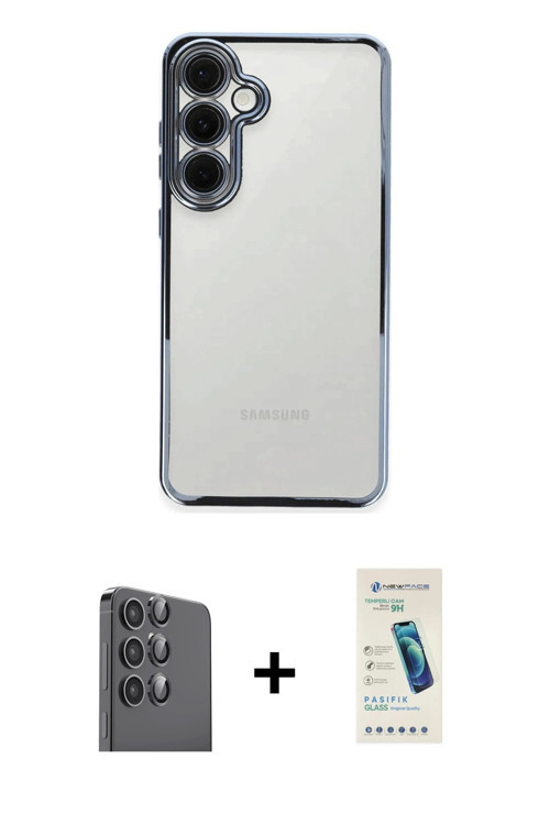 ieg™ Galaxy S24 FE Kılıf Vadi Minimal - Şeffaf Pasifik Cam Ekran Koruyucu + Siyah Raze Metal Kamera