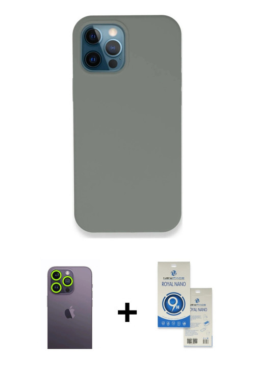 ieg™ iPhone 12 Pro Max Kılıf Zirve Modern Özel Seri - Şeffaf Royal Nano Ekran Koruyucu + Yeşil Neon