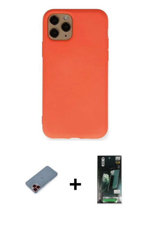 ieg™ iPhone 11 Pro Kılıf Ahenk Serisi - Siyah 360 Mat Full Body Arka Koruyucu + Kırmızı Metal Kamera