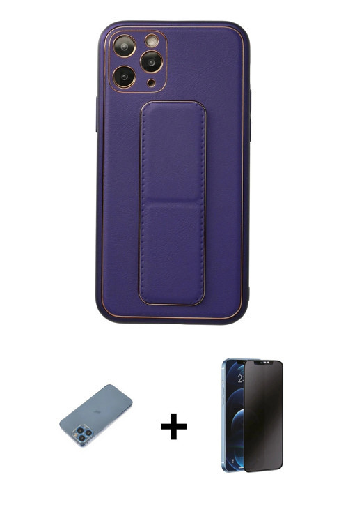 ieg™ iPhone 11 Pro Kılıf Akış Doku - Siyah 3D Antistatik Hayalet Cam Ekran Koruyucu + Mavi Shine Kam