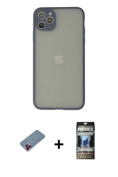 ieg™ iPhone 12 Pro Kılıf Ahenk Çizgi Serisi - Siyah 34D Hayalet Izgaralı Cam + Kırmızı Metal Kamera