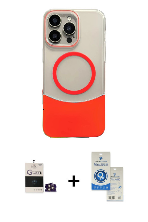 ieg™ iPhone 14 Pro Max Kılıf Kozmos Form Özel Seri - Şeffaf Royal Nano Ekran Koruyucu + Gold Bilvis