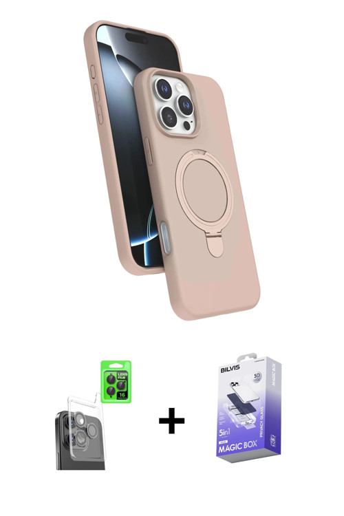 iPhone 16 Pro Max Kılıf İz Işık Koleksiyonu - Siyah Bilvis 5in1 5D Magic Hayalet Cam Ekran Koru