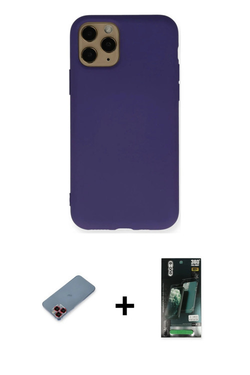 ieg™ iPhone 11 Pro Kılıf Ahenk Serisi - Siyah 360 Mat Full Body Arka Koruyucu + Kırmızı Metal Kamera