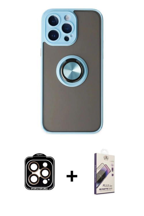 ieg™ iPhone 14 Pro Max Kılıf Yörünge Çizgi - Siyah Bilvis 3D Mat Cam Ekran Koruyucu + Turuncu PVD Me