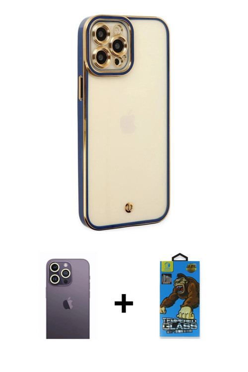 ieg™ iPhone 12 Pro Max Kılıf Çekirdek Klasik Serisi - Siyah 18D Cam Ekran Koruyucu + Beyaz Neon Fosf