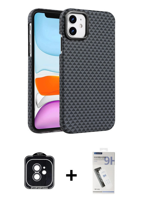 ieg™ iPhone 11 Kılıf Doruk Serisi - Şeffaf Uv Polymer Nano Ekran Koruyucu + Siyah PVD Metal Kamera L