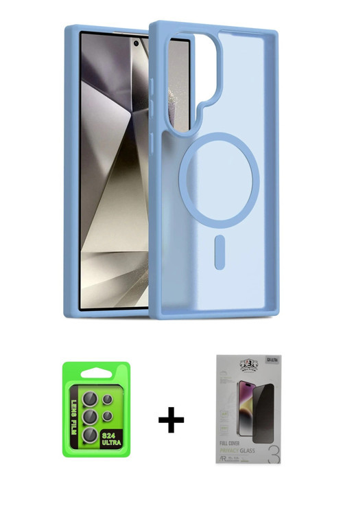 ieg™ Galaxy S24 Ultra Kılıf Siluet Minimal Prime - Siyah Bilvis Hayalet Cam Ekran Koruyucu + Gri Raz