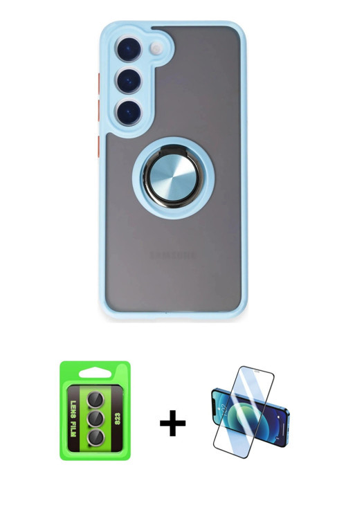 ieg™ Galaxy S23 Kılıf Yörünge Çizgi - Siyah 3D Antistatik Cam Ekran Koruyucu + Gri Raze Metal Kamera