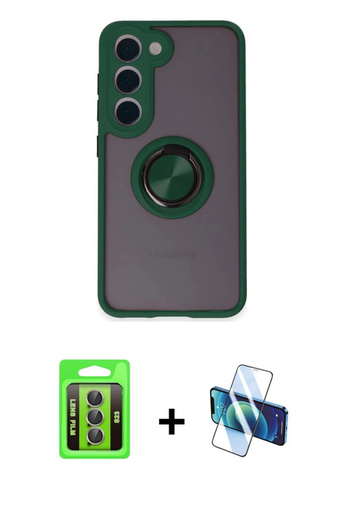 ieg™ Galaxy S23 Kılıf Yörünge Çizgi - Siyah 3D Antistatik Cam Ekran Koruyucu + Gri Raze Metal Kamera