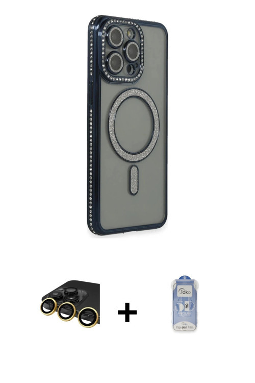 ieg™ iPhone 14 Pro Kılıf Zirve Doku Prime - Siyah Joko Magic 5D Cam + Gold Raze Metal Kamera Lens