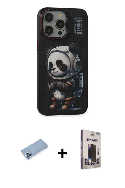 ieg™ iPhone 13 Pro Max Kılıf Siluet Modern Özel Seri - Siyah Bilvis Hayalet Cam Ekran Koruyucu + Mav