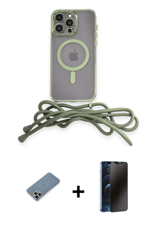 ieg™ iPhone 13 Pro Max Kılıf Eksen Özel Seri - Siyah 3D Antistatik Hayalet Cam Ekran Koruyucu + Mor