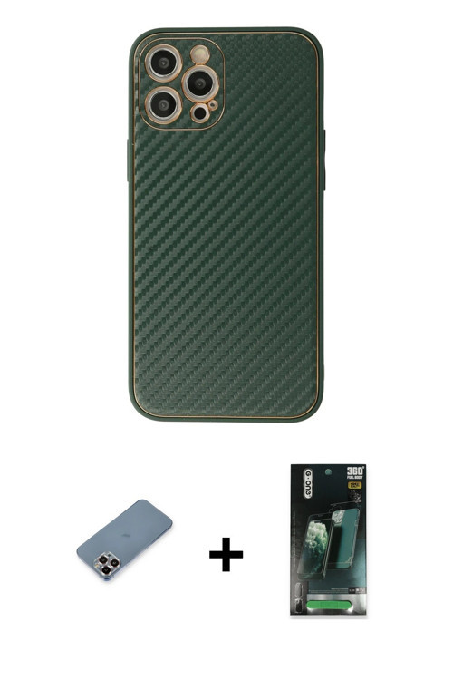 ieg™ iPhone 12 Pro Kılıf Ahenk Işık - Şeffaf 360 Full Body Arka Koruyucu + Mor Metal Kamera Lens Kor