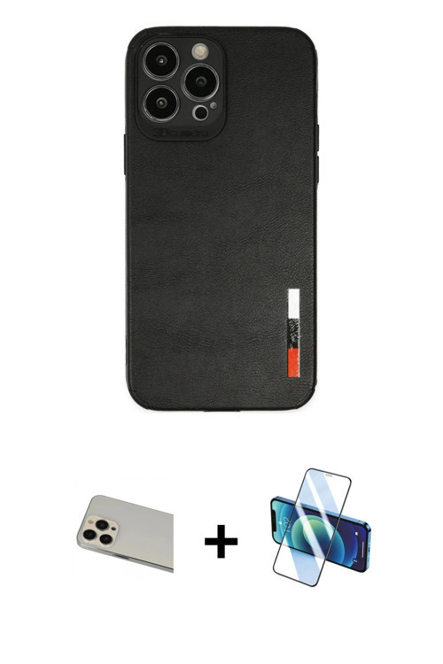 ieg™ iPhone 13 Pro Max Kılıf Doruk Asil Koleksiyonu - Siyah 3D Antistatik Cam Ekran Koruyucu + Rose