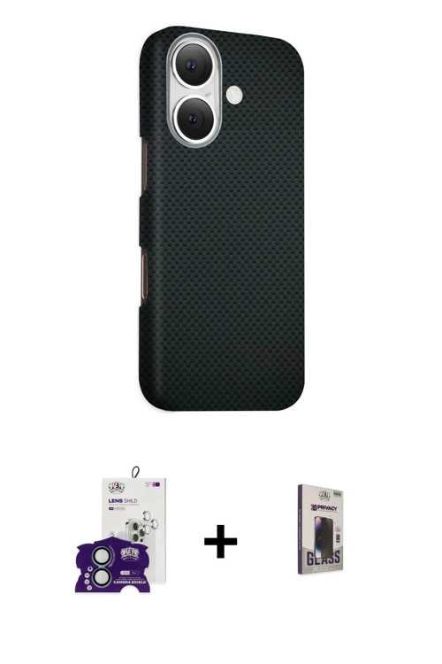 ieg™ iPhone 16 Kılıf Kozmos Klasik Prime - Siyah Bilvis Hayalet Cam Ekran Koruyucu + Yeşil Bilvis Ti