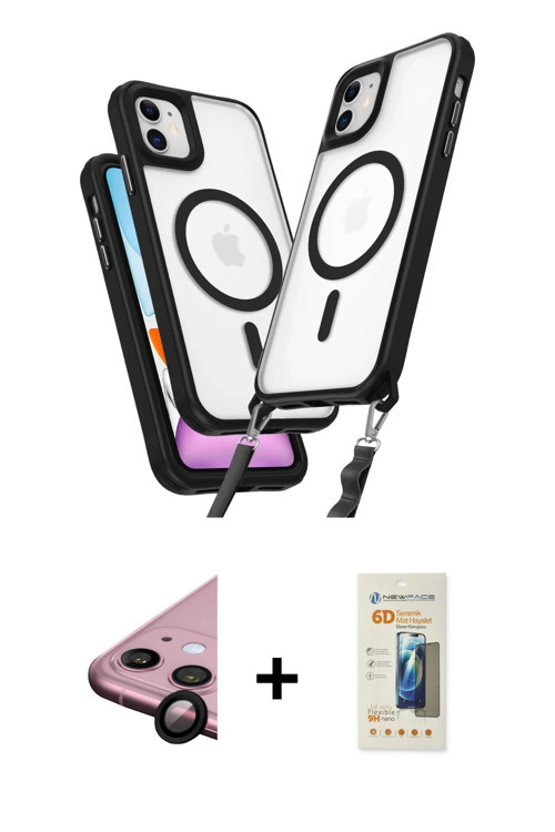 ieg™ iPhone 11 Kılıf Atlas Doku Koleksiyonu - Siyah 6D Mat Seramik Hayalet Nano Ekran Koruyucu + Siy