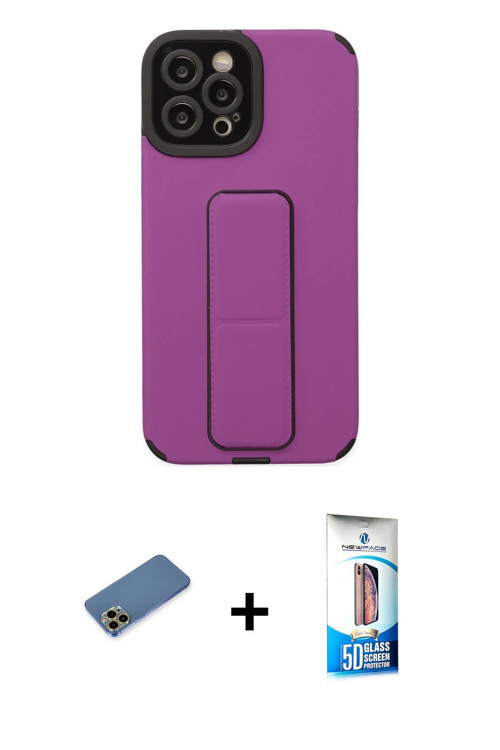 ieg™ iPhone 12 Pro Max Kılıf Çekirdek Yansıma - Siyah 5D Eko Cam Ekran Koruyucu + Gold Shine Kamera