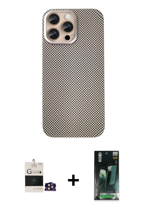 ieg™ iPhone 14 Pro Max Kılıf Eksen Prime - Siyah 360 Mat Full Body Arka Koruyucu + Gold Bilvis Titan