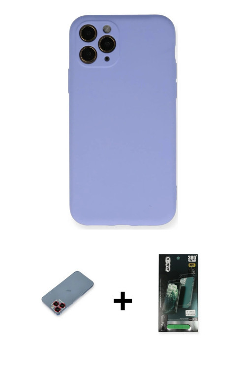 ieg™ iPhone 11 Pro Kılıf Ahenk Serisi - Siyah 360 Mat Full Body Arka Koruyucu + Kırmızı Metal Kamera