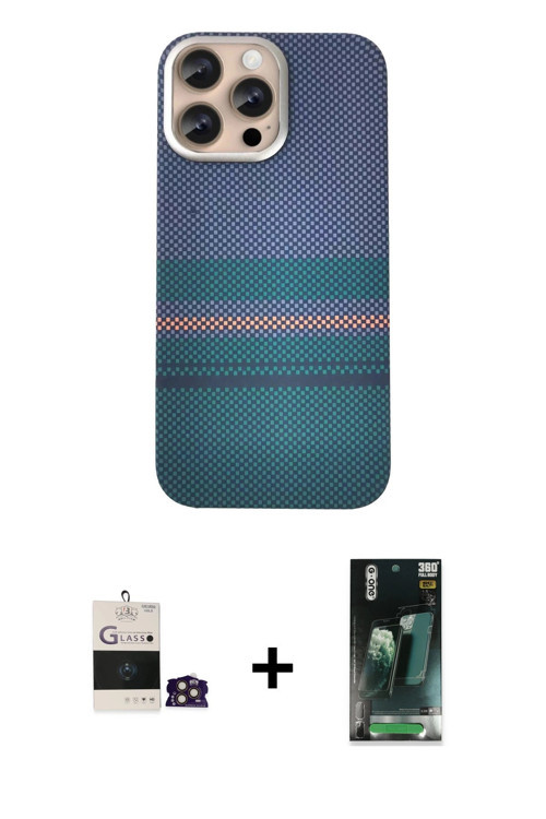 ieg™ iPhone 14 Pro Max Kılıf Eksen Prime - Siyah 360 Mat Full Body Arka Koruyucu + Gold Bilvis Titan