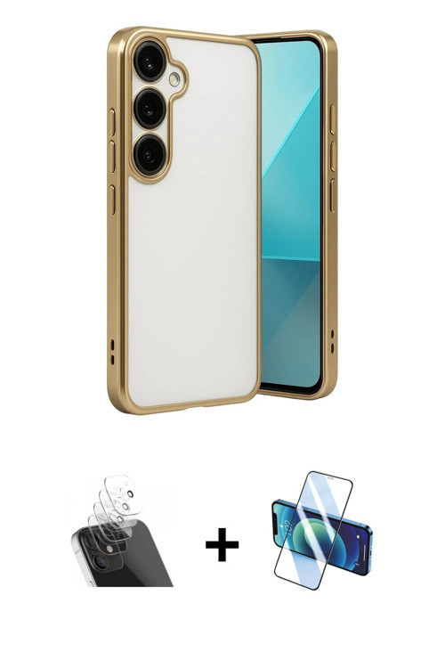 ieg™ Galaxy A24 4G Kılıf Vadi Minimal - Siyah 3D Antistatik Cam Ekran Koruyucu + Şeffaf Kamera Lens