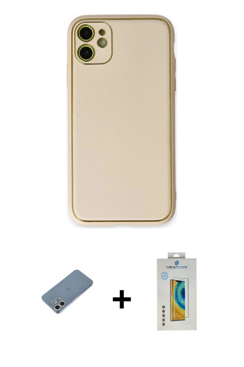 ieg™ iPhone 12 Kılıf Yadigar Klasik - Siyah Polymer Nano Ekran Koruyucu + Gümüş Shine Kamera Lens Ko
