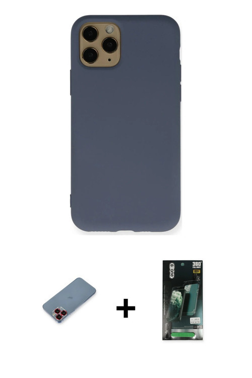 ieg™ iPhone 11 Pro Kılıf Ahenk Serisi - Siyah 360 Mat Full Body Arka Koruyucu + Kırmızı Metal Kamera