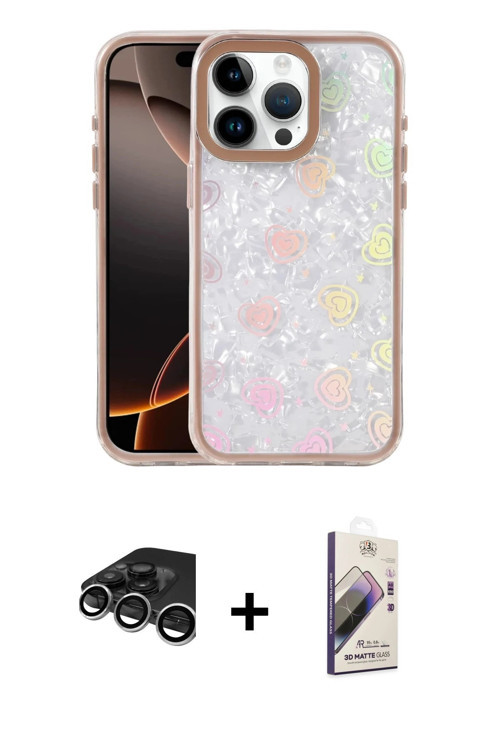 ieg™ iPhone 15 Pro Max Kılıf Odak Prime - Siyah Bilvis 3D Mat Cam Ekran Koruyucu + Gümüş Raze Metal