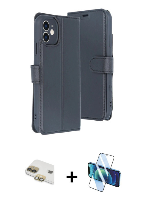 ieg™ iPhone 11 Kılıf Siluet Işık Serisi - Siyah 3D Antistatik Cam Ekran Koruyucu + Gold Pers Alüminy