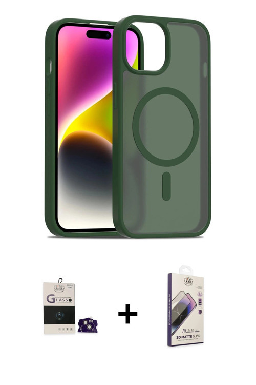 ieg™ iPhone 15 Kılıf Siluet Minimal Prime - Siyah Bilvis 3D Mat Cam Ekran Koruyucu + Pembe Bilvis Ti