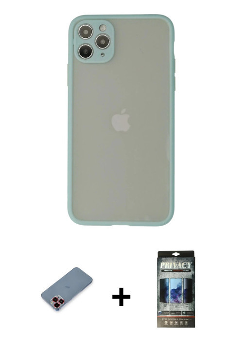 ieg™ iPhone 12 Pro Kılıf Ahenk Çizgi Serisi - Siyah 34D Hayalet Izgaralı Cam + Kırmızı Metal Kamera