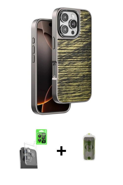 ieg™ iPhone 16 Pro Max Kılıf Atlas Minimal Özel Seri - Siyah Joko Magic 5D Hayalet Cam + Siyah Raze