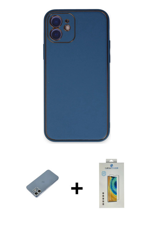 ieg™ iPhone 12 Kılıf Yadigar Klasik - Siyah Polymer Nano Ekran Koruyucu + Gümüş Shine Kamera Lens Ko